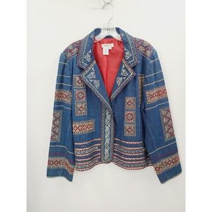 Coldwater Creek 90's Embroidered Denim Jacket, Size XL